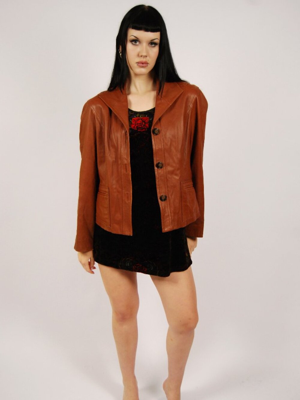 Y2K Brown Leather Jacket (L) large vintage womens blazer Jones New York camel